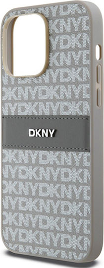 Carcasă din piele PU cu model repetitiv și dungi tonale DKNY pentru iPhone 14 Pro, bej