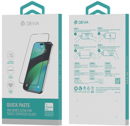Devia Quick Paste Van Series 3D Full Face Tempered Glass Black (iPhone 14 Pro)