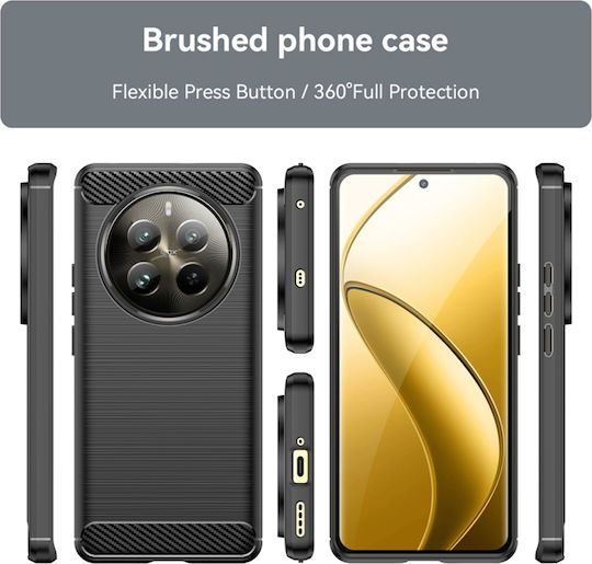 Techsuit Carbon Umschlag Rückseite Silikon Schwarz (Realme 12 Pro / 12 Pro+)