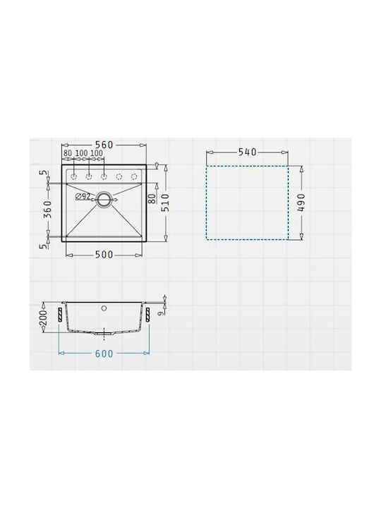 Pyramis Ithaka 1b 070247811 Drop-In Мивка от Синтетичен Гранит Ш56xД51см Бежов