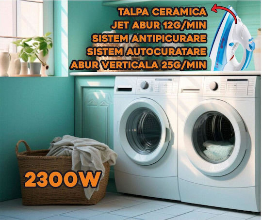 Hausberg Fier de Călcat cu Aburi 2200W cu Talpă Ceramică și Debit Continu de Abur 12g/min