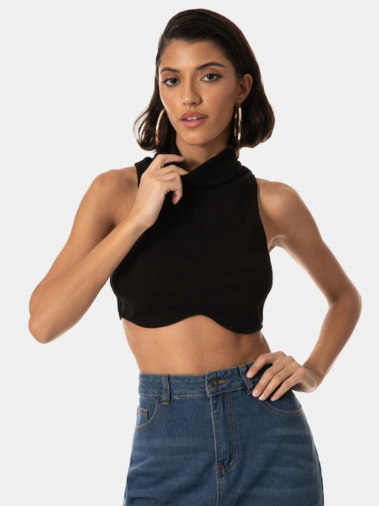 Sleeveless Turtleneck Crop Top Black