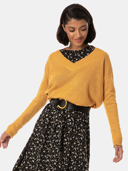 Long-Sleeve Knit Sweater Yellow Yellow