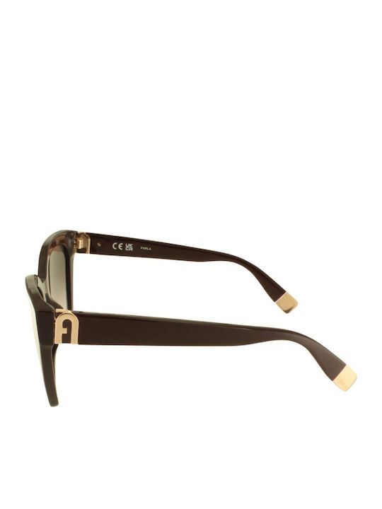 Furla Women's Sunglasses with Burgundy Plastic Frame and Brown Gradient Lens SFU708 0G96