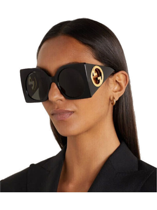 Gucci Unisex Sonnenbrillen mit Schwarzem Horn umrandetem Rahmen und Grauen Gläsern GG1254S 001
