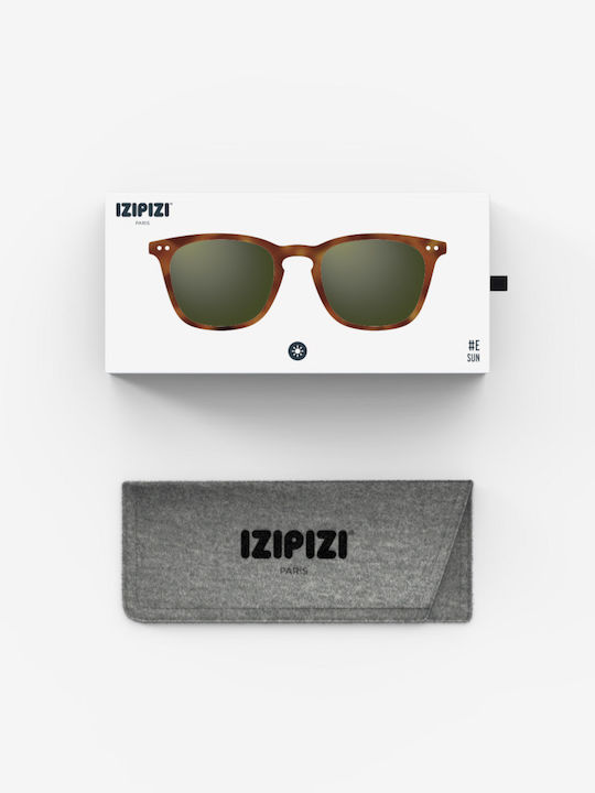 Izipizi Unisex Sunglasses with Brown Tartaruga Plastic Frame and Green Lens SLMSEC238_00