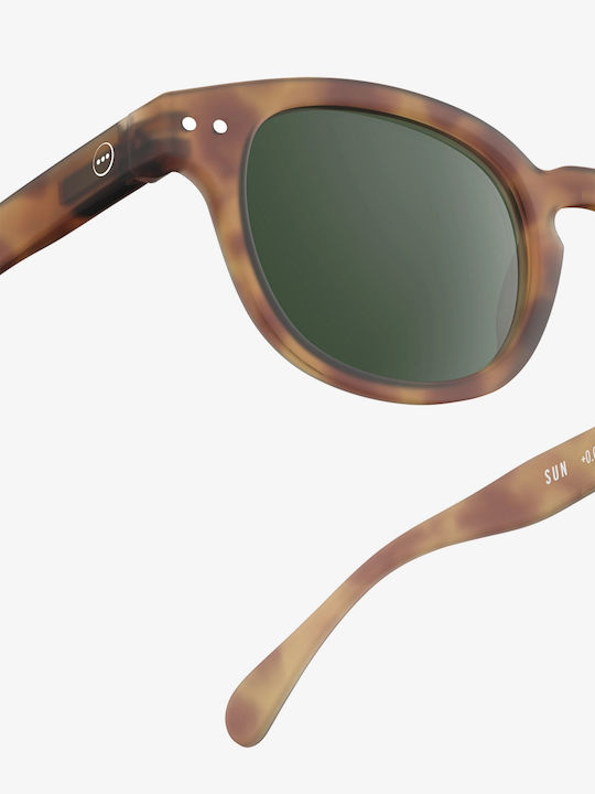 Izipizi C Unisex Sunglasses with Brown Tartaruga Horn-Rimmed Frame and Green Lenses