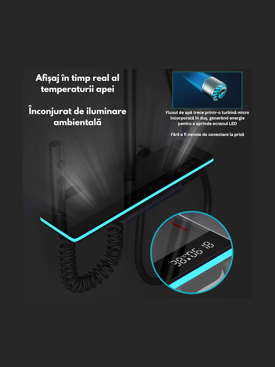 Led Shower Set Digital Temperature Display Visionhub Column Thermostat Integrated Power Generation Turbine Wall-mounted 4 Water Flow Functions Showerhead