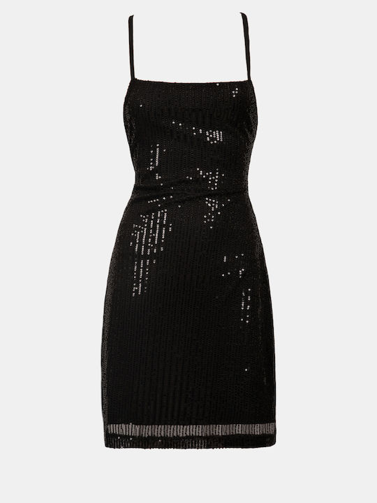 Rückenfreies Paillettenkleid Schwarz Schwarz