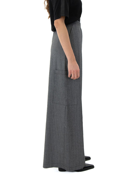 Kramma Women's Fabric Trousers with Elastic in Wide Line Striped Grey-Black