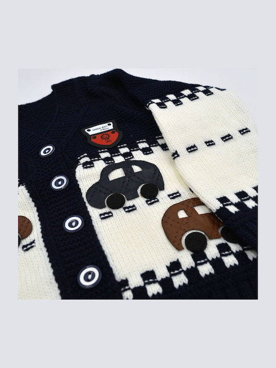 Kinderstrickjacke Gestrickt Dunkelblau, Ecru