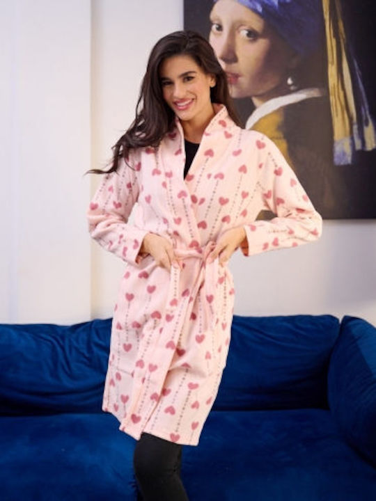 Goodnight Χειμερινή Γυναικεία Fleece Ρόμπα Ροζ