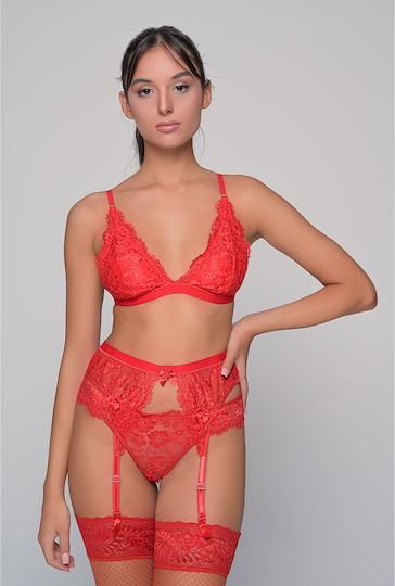 Milena by Paris Σετ Ζαρτιέρες με Δαντέλα Κόκκινες