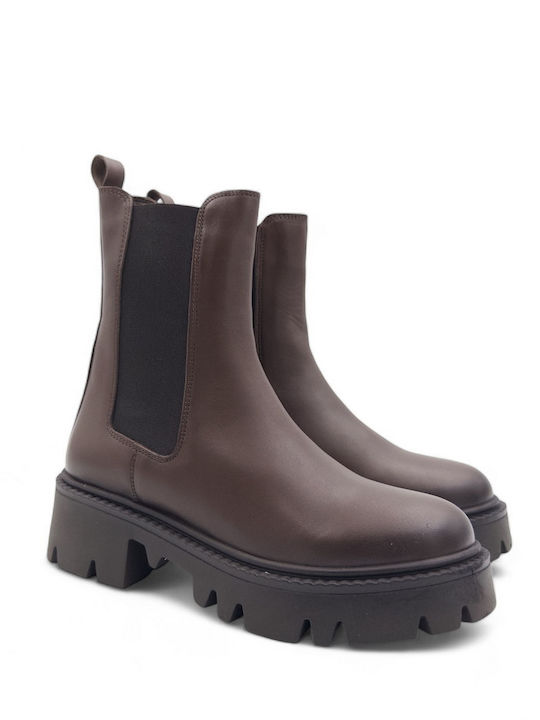 Leder Damen Stiefeletten mit Mittelhohem Braun Absatz