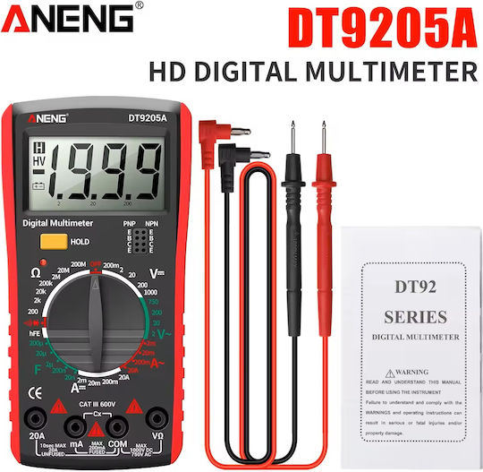 Aneng Dt9205a Digital-Multimeter LCD-Anzeige Dioden-Batterie-Kontinuitätstester Summer Überlastalarm Datenspeicher Rot