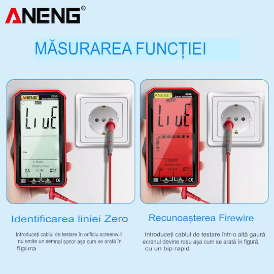 Aneng 620a True Rms Digital Multimeter Display Frequency Test Ncv 4.77 Inch Screen Temperature Sensors Diode Battery Continuity Tester Buzzer Overload Alarm Data Memory R
