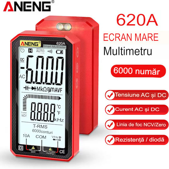 Aneng 620a True Rms Digital Multimeter Display Frequency Test Ncv 4.77 Inch Screen Temperature Sensors Diode Battery Continuity Tester Buzzer Overload Alarm Data Memory R