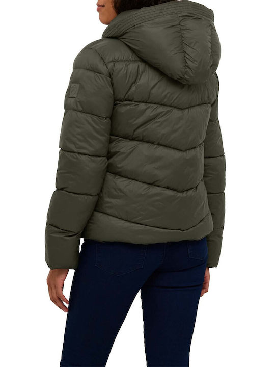 Kaffe Women's Short Lifestyle Jacket for Winter with Hood Oil Green