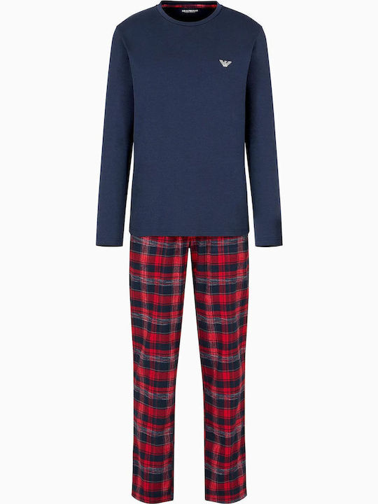 Emporio Armani Men's Winter Checked Pajamas Set Marine-check, Marine Red