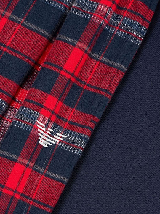 Emporio Armani Men's Winter Checked Pajamas Set Marine-check, Marine Red