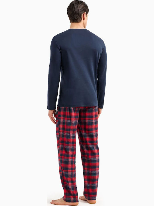 Emporio Armani Men's Winter Checked Pajamas Set Marine-check, Marine Red