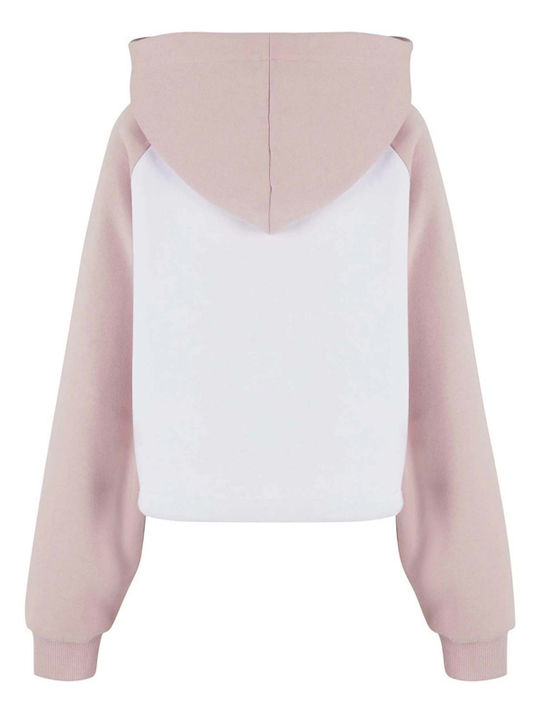 Signature Cropped Γυναικείο Φούτερ με Κουκούλα White / Rose