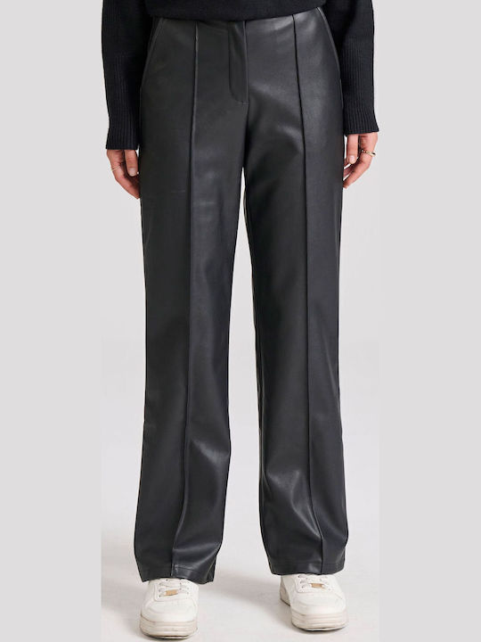 Damen Hoch tailliert Stoff Hose Schwarz