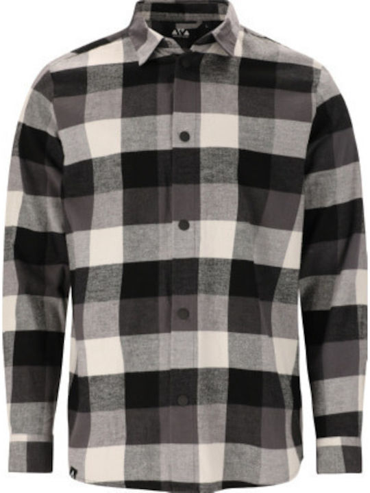 Long-sleeved Cotton Shirt Checked Black, White, Grey