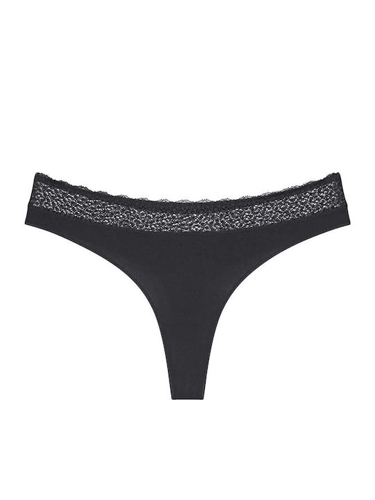 Γυναικείο Slip χωρίς Ραφές με Δαντέλα Black