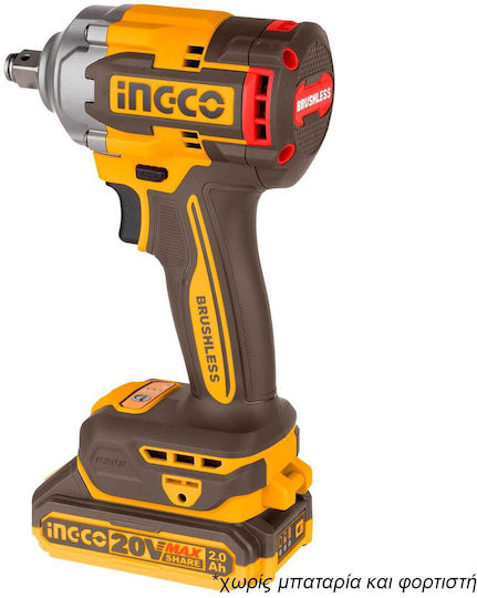 Ingco CIWLI20401 Μπουλονόκλειδο Μπαταρίας 20V Solo με Υποδοχή 1/2"
