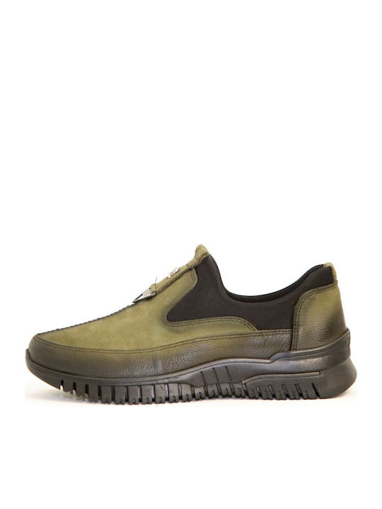Damen Slip-Ons Leder Khaki
