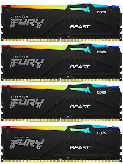 Kingston Fury Beast RGB 128GB DDR5 RAM with 4 Modules (4x32GB) and 5600 Speed for Desktop