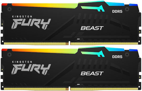 Kingston FURY Beast RGB 32ГБ DDR5 RAM с 2 модула (2x16GB) и Скорост 6400 за Настолен компютър