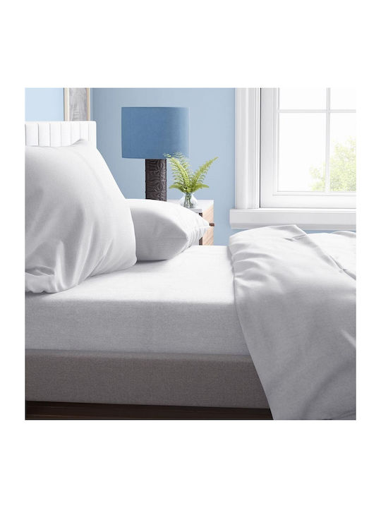 Dimcol Sheet Set with 1 Pillowcase for Single Bed 160x240cm. Solid 491 White 2pcs
