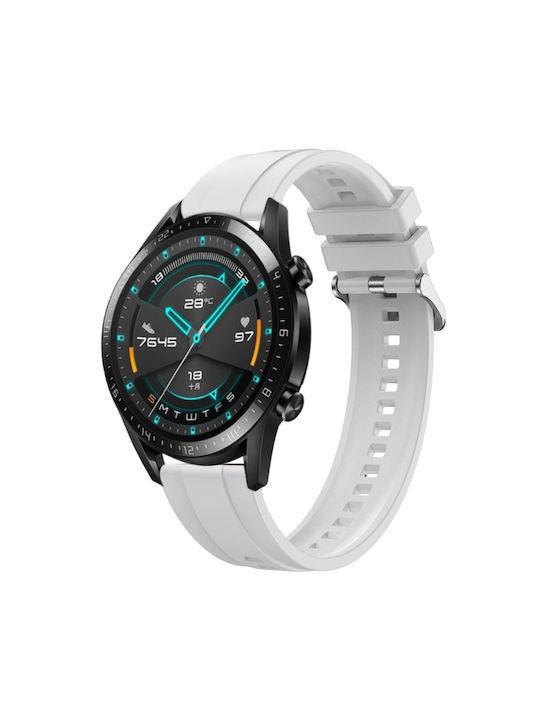Huawei Watch 4 Tire Pattern Ασημένια Πόρπη Λουράκι Ρολογιού Σιλικόνης Λευκό