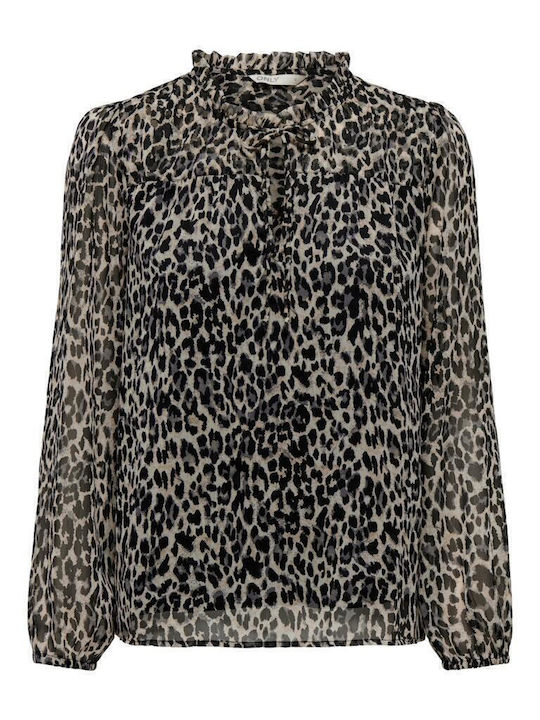 Women's Blouse Long Sleeve Animal Print Black