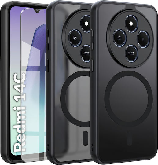 Θήκη Xiaomi Redmi 14c Magsafe Erbord Μatt Case Μαύρη + Γυαλί Οθόνης