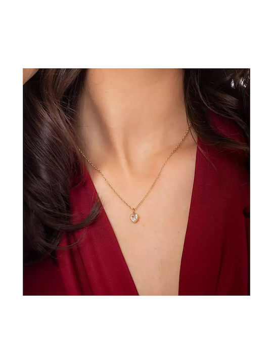 Oxzen Necklace with design Heart from Gold Plated Steel with Zircon