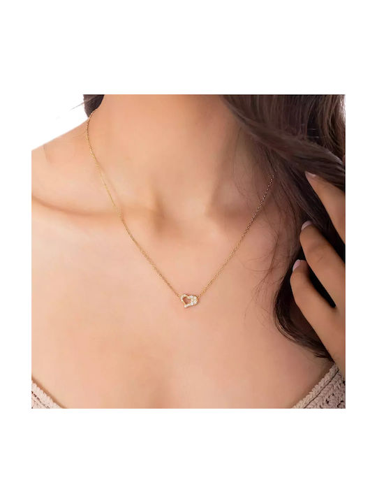 Oxzen Necklace with design Heart from Gold Plated Steel with Zircon