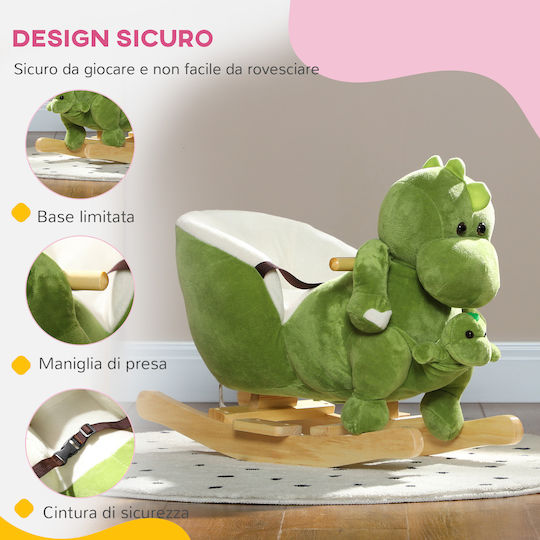 Aiyaplay Wooden Rocking Toy Dinosaur for 18+ months with Sounds & Music Green