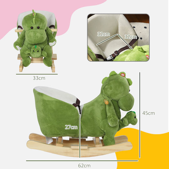 Aiyaplay Wooden Rocking Toy Dinosaur for 18+ months with Sounds & Music Green