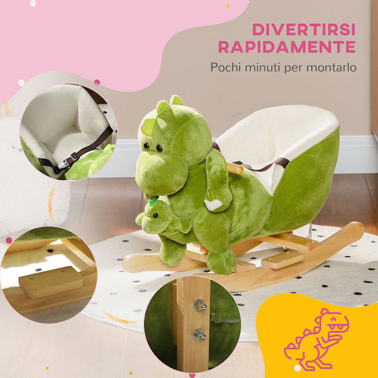 Aiyaplay Wooden Rocking Toy Dinosaur for 18+ months with Sounds & Music Green
