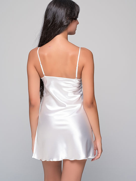Milena by Paris Winter Satin Bridal Women's Nightdress with String Ivory, White