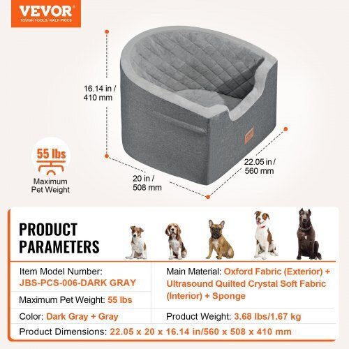 Vevor Waterproof Seat Car for Dog Gray