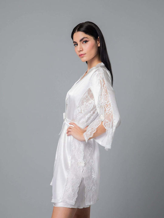 Milena by Paris Winter Bridal Women's Satin Robe with Nightdress Ivory Coast
