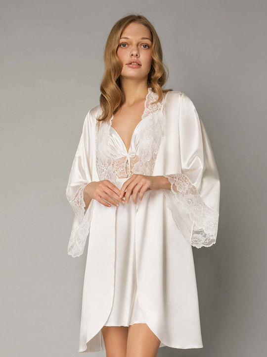 Milena by Paris Winter Bridal Women's Robe with Nightgown Ivory 3399_5352SET-Ivory