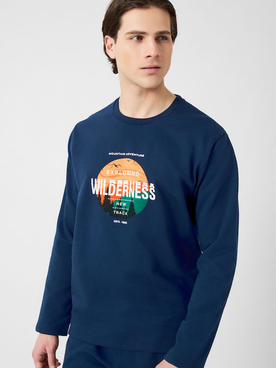 Minerva Wilderness Χειμερινή Ανδρική Πιτζάμα Βαμβακερή Marine