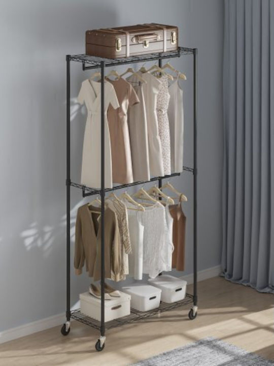 Vevor Wheeled Floor Garment Rack made of Metal Black 91.5x45x204cm