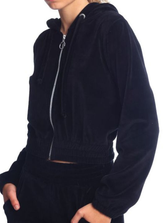 Paco & Co Women's Hooded Velvet Cardigan Black