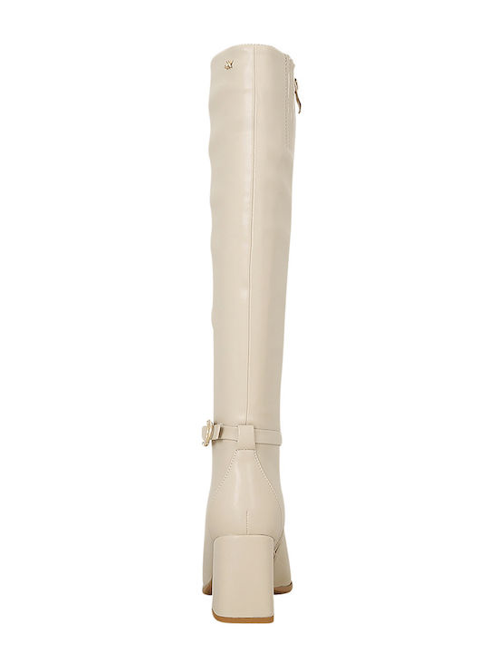 Synthetic Leather Medium Heel Women's Boots Bolie Beige